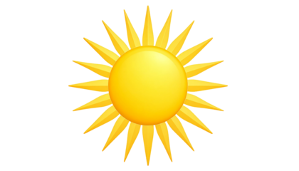 A vibrant yellow sun symbol shines brightly, radiating warm, hot sunlight on a clear, summer day 