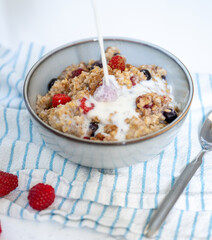 Steel Cut Oats Served with Fresh Raspberries and Blueberries