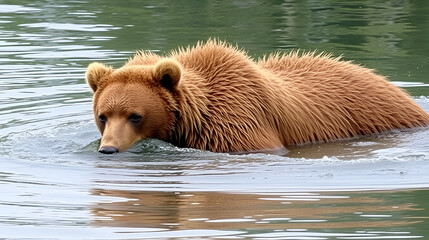 Fototapeta premium Brown Bear Swimming Scavenging and Swimming in Alaska