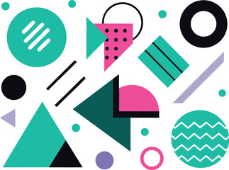 A Dynamic Assortment of Geometric Shapes and Memphis Design Elements on Transparent Background vibrant collection geometric shapes