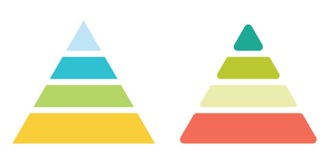 Triangular pyramid infographic vector icon. Set of 2 pyramid infographic collection. Triangle hierarchy collection on white background. Double triangular pyramid icon. EPS 10.