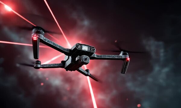 Spaceship evading laser fire in nebula