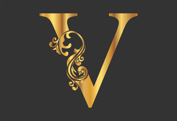 V latter logo design with nature beauty Premium with golden color