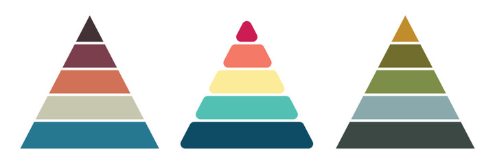 Triangular pyramid infographic vector icon of set 3.  Pyramid infographic templates collection on white background. Triple set of pyramid collections. EPS 10.