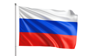 Waving flag of Russia, a national symbol of the country, with a realistic texture against a white background