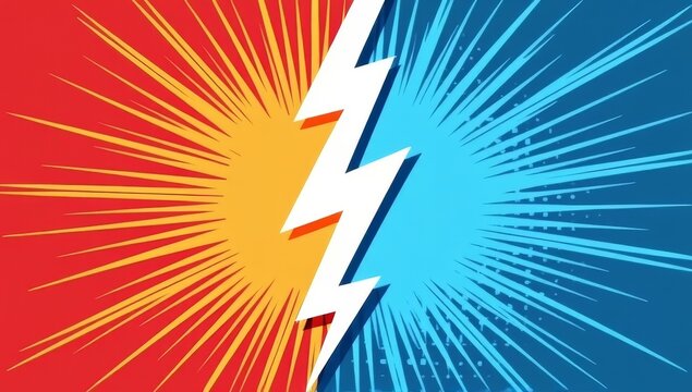 The comic-style impact of the red and blue showdown