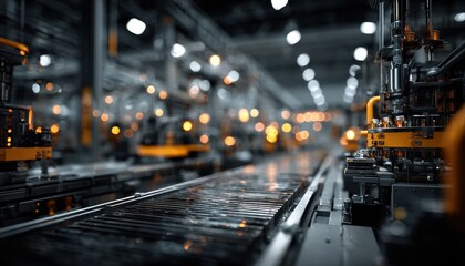 Industrial machinery and piping systems within a factory setting showcasing advanced equipment with a soft focus background