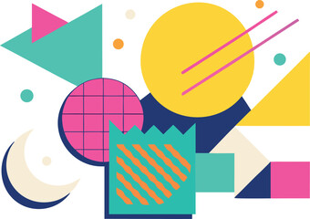 Vibrant Retro Geometric Composition Featuring Bold Colors and Shapes on Transparent Background vibrant retro inspired geometric composition featuring