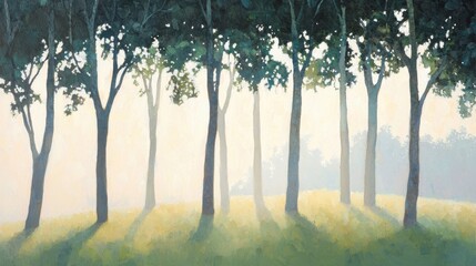 Dappled forest light filtering through trees