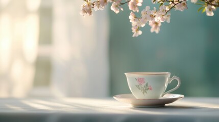 Delicate porcelain teacup with rose design