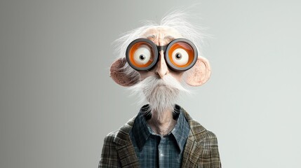 Quirky elderly inventor with oversized goggles