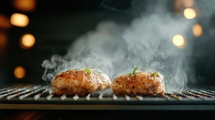 Juicy grilled chicken patties on grill