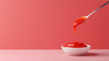 Ketchup Drip Pour Into White Bowl