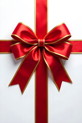 Fototapeta premium Rote Geschenk-Schleife mit Goldrand – Kreuzband-Design