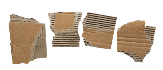 Set torn, scraps cardboard isolated on white background, clipping path