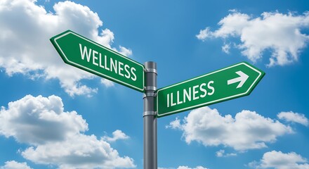 Best selling wellness or illness a choice of paths indicated by a signpost