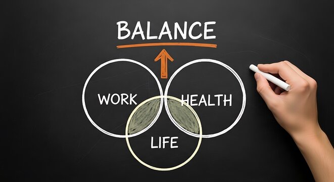 Best selling work life balance diagram showing harmony between work, life, and health