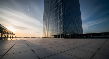 Fototapeta premium Modern skyscraper at sunset