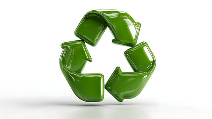 Glossy green recycling symbol rendered in 3 D arrows loop