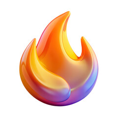 Iridescent 3d flame icon isolated on transparent background