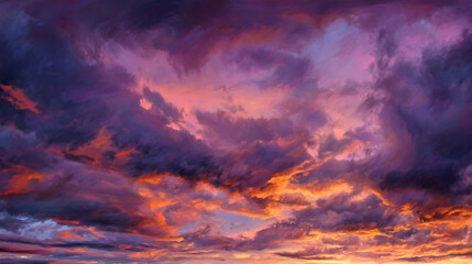 Fototapeta premium Fiery orange and purple clouds painting the sky sunset sunrise