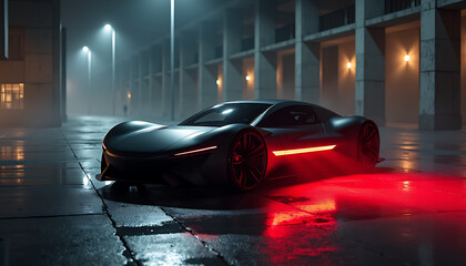 Modern Design Car Moving At High Speed In A Futuristic Urban Setting
