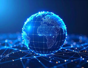 Digital Earth with glowing global network connection and futuristic technology.