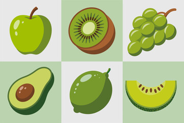 Tropical fruit vector pack, pineapple mango papaya coconut icons, island smoothie poster, vacation postcard and t shirt graphic, vibrant printing design