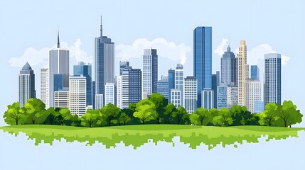 Fototapeta premium Stunning Cityscape Skyline with Lush Green Park