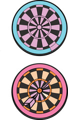 Two cartoon dartboards one cyan and pink one pink and orange