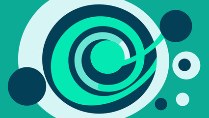 Abstract Concentric Circles and Bubbles on Teal Background vector illustration