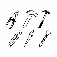 Set of hand tools isolated on white background for construction, repair, and carpentry work