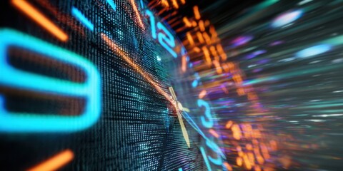 The Digital Clock Displaying Time in a Dynamic Motion Blur