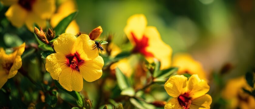 The vibrant yellow flowers attracting bees in a beautiful garden setting. - Powered by Adobe