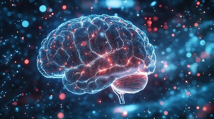 Glowing futuristic digital brain with neural network connections in cosmic background