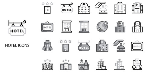 Hotel simple concept 24 color icons set .Vector illustration.