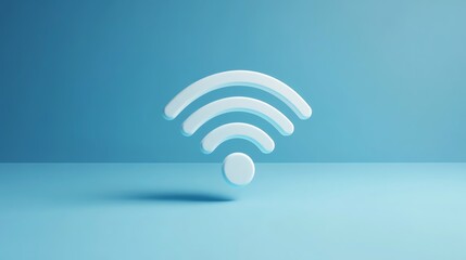 Obraz premium A glowing, stylized technology symbol floats against a vibrant blue background.