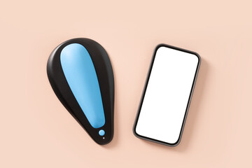 Mens kegel smart trainer and smartphone with empty white blank screen for own apps on beige...