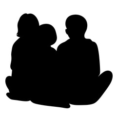 Silhouette of family sitting together, facing forward, with parent and children