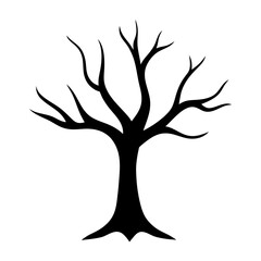 Silhouette of a bare tree with branches against a white background