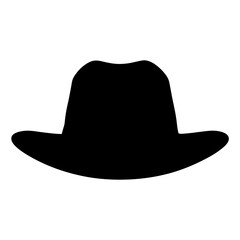 Classic wide brim fedora hat in solid black silhouette on white