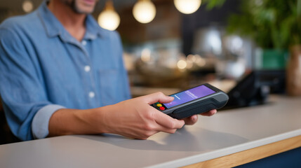 Secure Contactless Payment at a Modern Cafe Counter