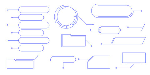 Hud interface text box frame with modern callout title and line border menu. Set of futuristic board shapes for ui web design game presentation or digital banner layout