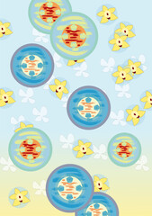 Psychedelic floral abstraction with orchids and white minimalist flowers, wallpaper with modern ornament using grunge brush strokes, blue, yellow warm colors, vector