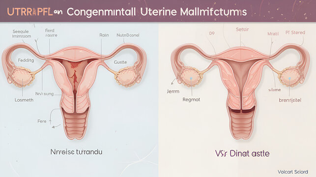 Septate and normal human uterus structure. Uterine septum as a congenital uterine malformation. Anatomy chart. Vector illustration