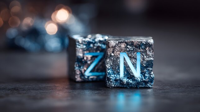 Close-up of zinc and nitrogen chemical elements.