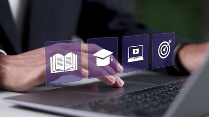 Online education technology concept, E-learning education, internet lessons and online webinar, AI enhanced learning with personalized courses. - Powered by Adobe