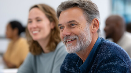 Fototapeta premium Engaging Adult Language Class Promotes Conversation and Learning
