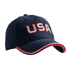 Navy blue baseball cap with usa embroidery isolated on transparent background