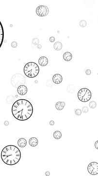 Vertical Seamless pattern with clocks flying backward flashback concept background